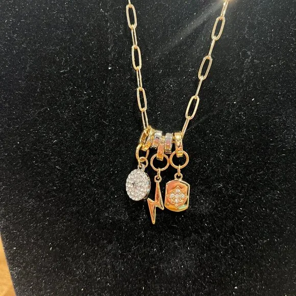 Park Lane FENDER Removable Charms Necklace ~ Gold/Silvertone CZs Lightning Bolt - Picture 2 of 3